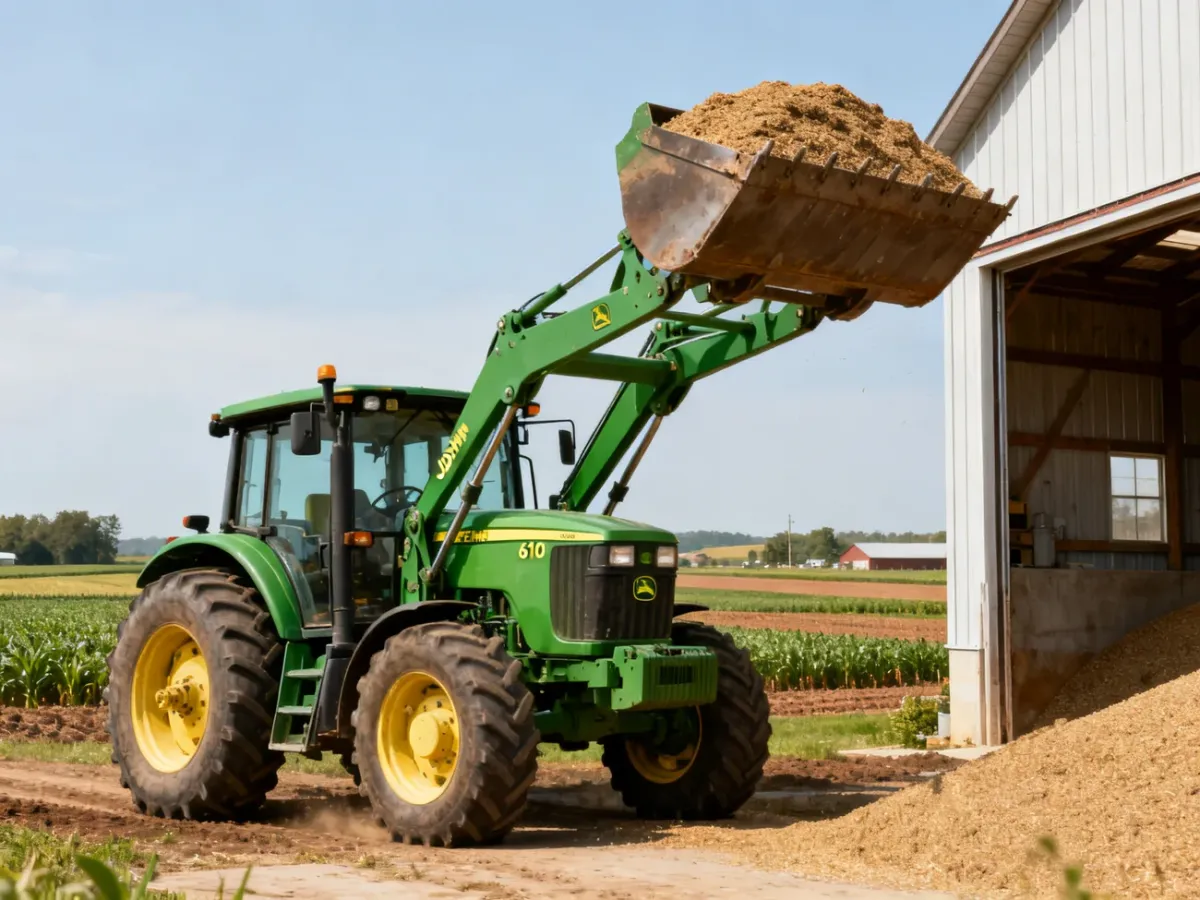 John Deere 6130M podczas pracy z ładowaczem czołowym