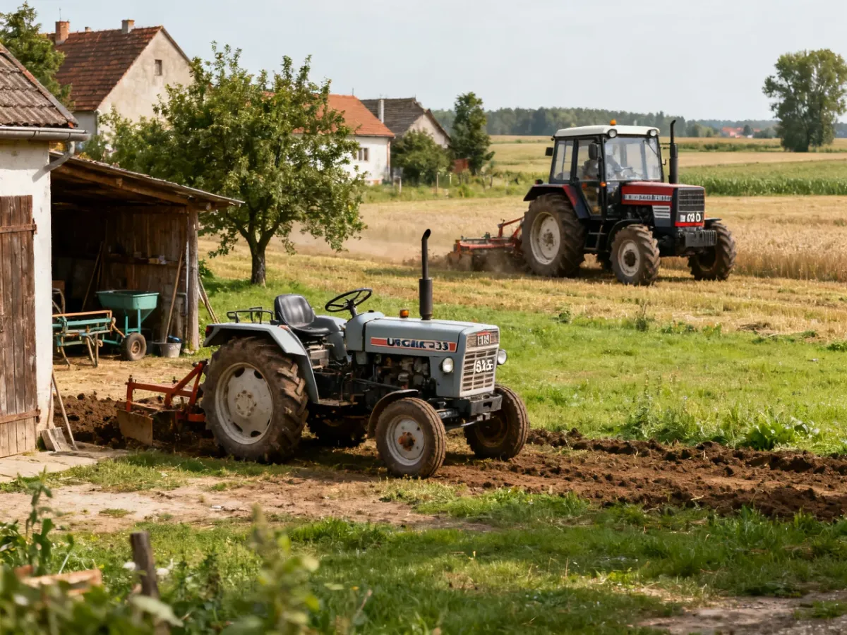 Ursusy C-330 i C-360 wykonujące różne prace w gospodarstwie