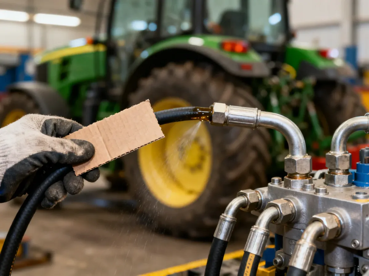 Sprawdzanie wycieku hydraulicznego kartonem zamiast dłoni