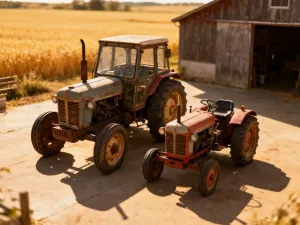 Dłonie mechanika używające klucza przy sprzęgle ciągnika Ursus C-360 podczas prac serwisowych w warsztacie.
