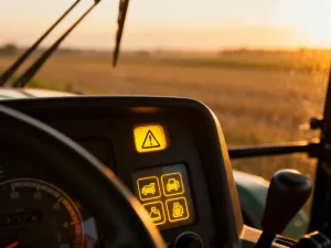 Zbliżenie na detale silnika ciągnika Ursus, podkreślające solidną konstrukcję mechaniczną na tle złotego pola pszenicy.