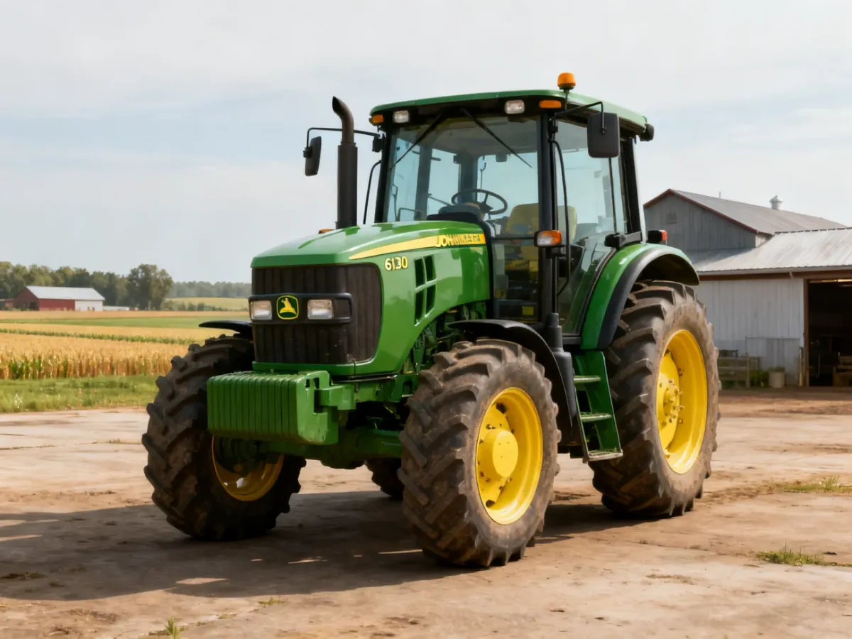 Ciągnik John Deere 6130M na terenie gospodarstwa rolnego