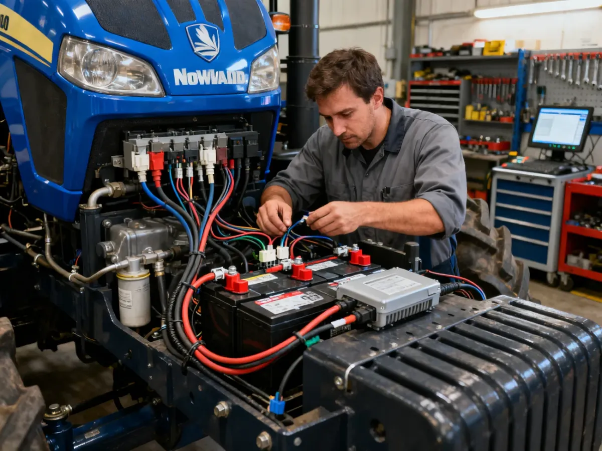 Mechanik sprawdzający instalację elektryczną i złącza ciągnika