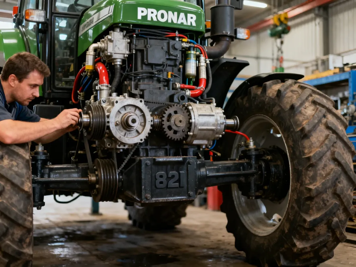 Mechanik sprawdzający połączenia podzespołów ciągnika Pronar 82A