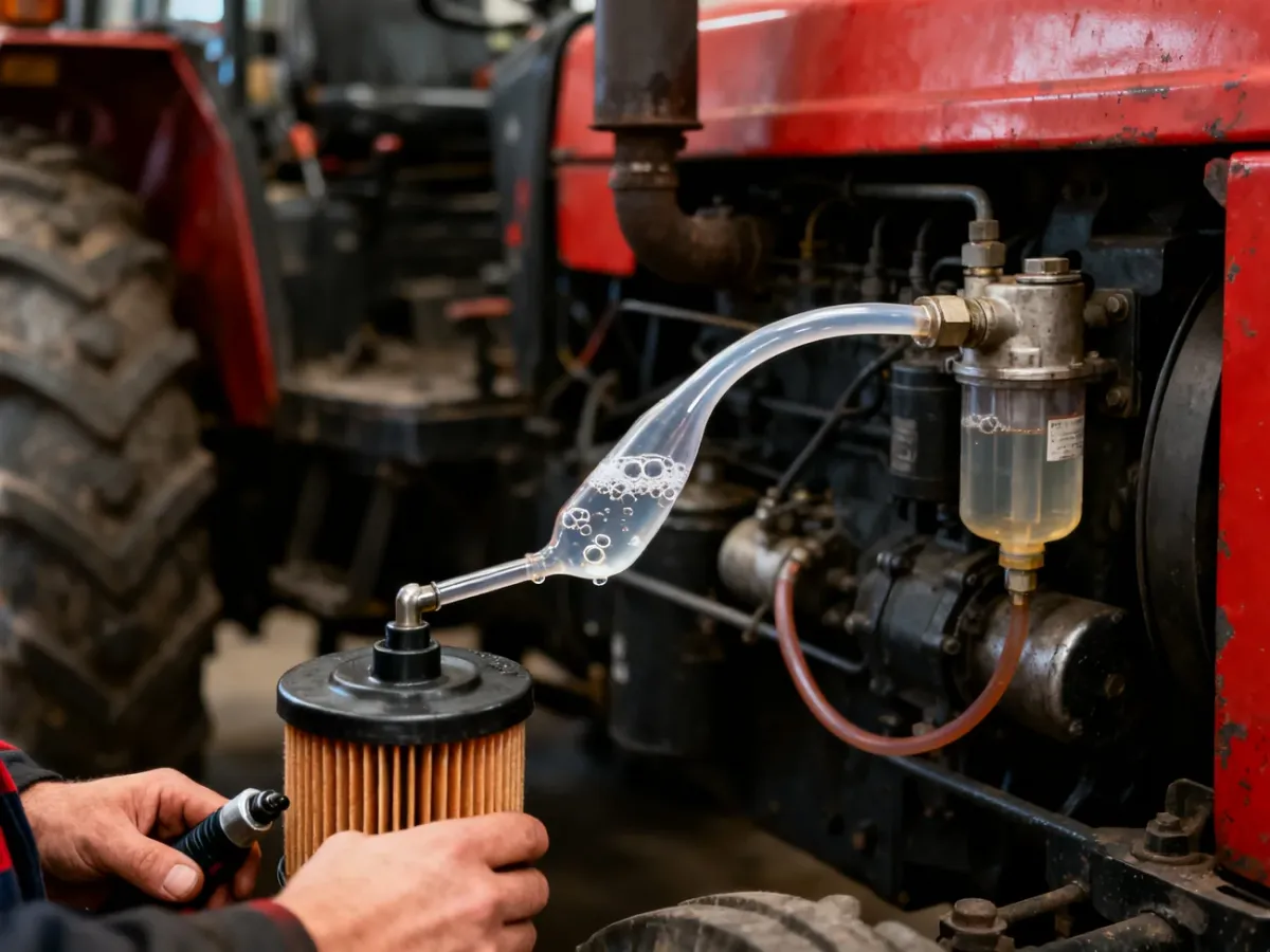Mechanik odpowietrzający układ paliwowy starego ciągnika