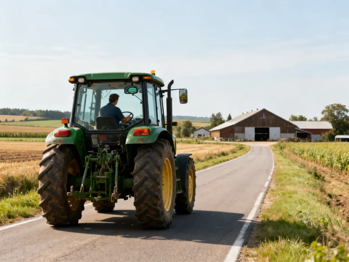 Ciągnik powoli wracający do gospodarstwa bez obciążenia