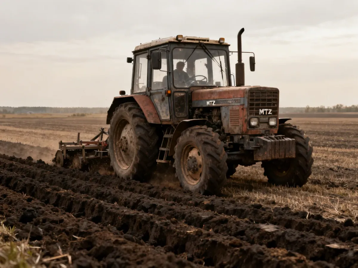 Ciągnik MTZ 82 podczas orki na polu
