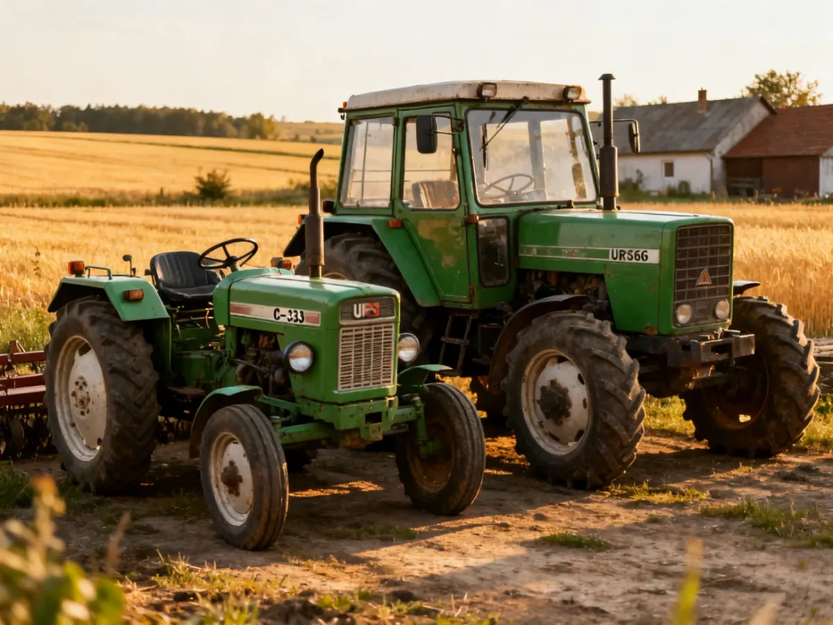 Ursus C-330 i C-360 stojące obok siebie na gospodarstwie