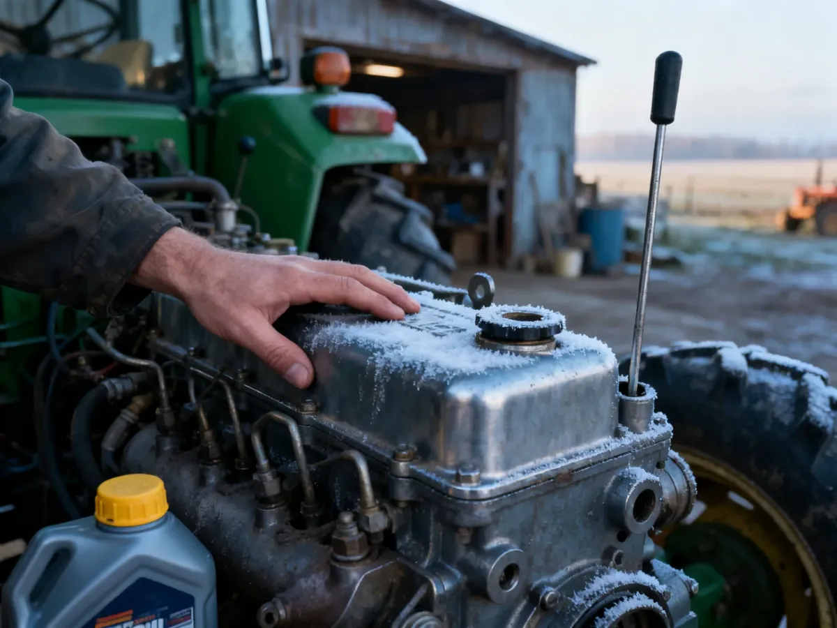Mechanik sprawdzający zimny silnik ciągnika
