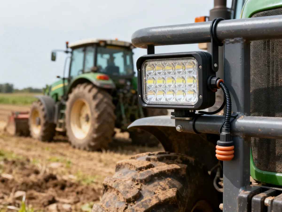 Prawidłowo zamontowana lampa LED z zabezpieczonym przewodem i tłumieniem drgań